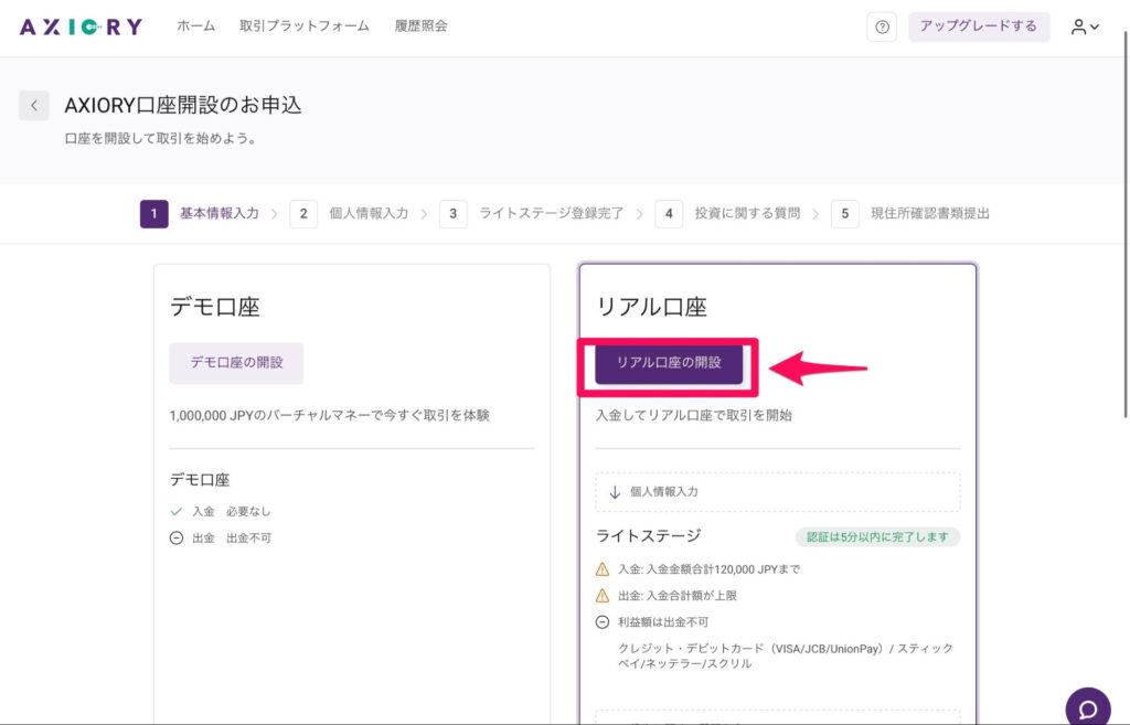 axiory　口座開設